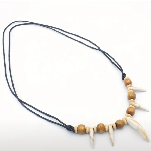 2pc Tribal Style Beaded Necklace With Wolf Tooth For Men Women - Picture 5 of 6